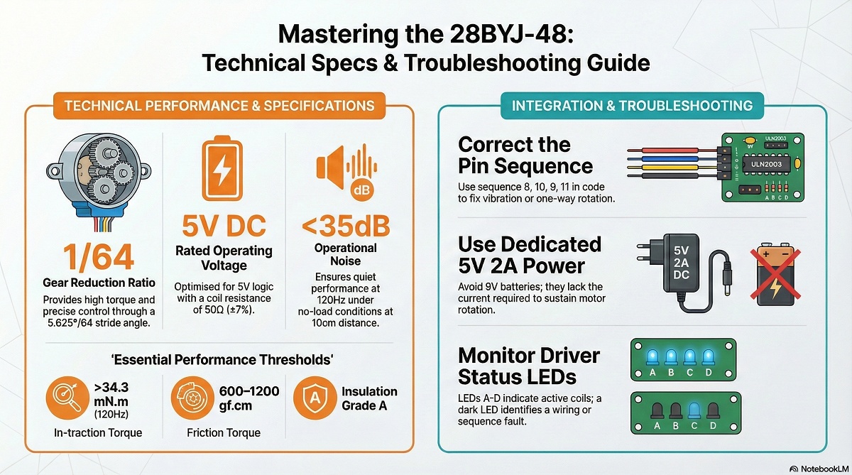 Koračni motor 28BYJ-48 in gonilnik 5V Keyestudio infografika