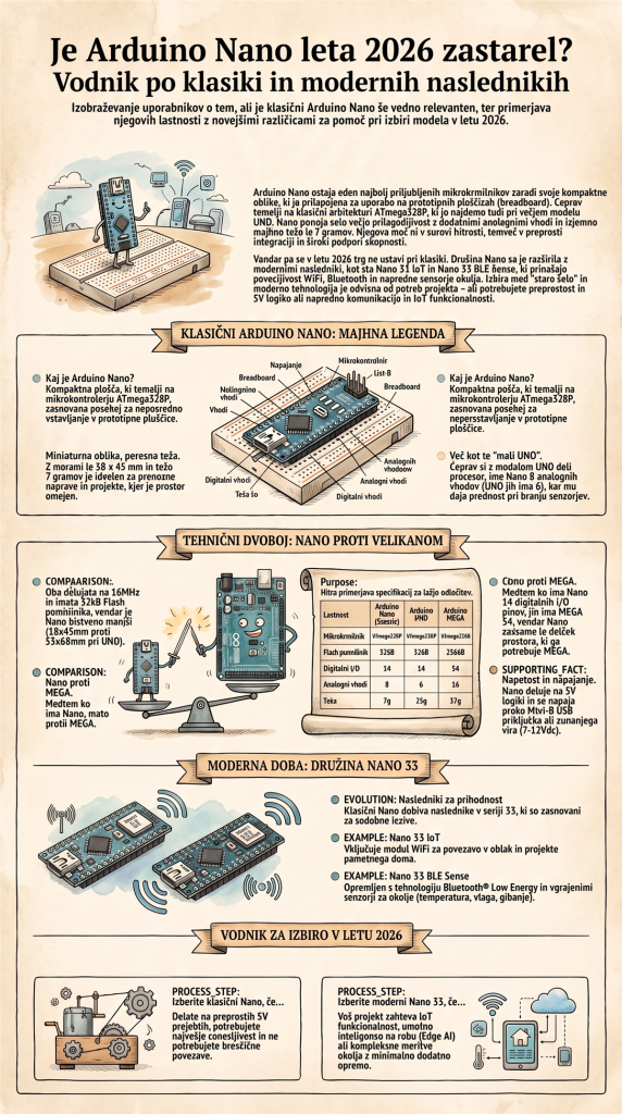 arduino nano zastarel vodnik infographic Infografika Je Arduino Nano zastarel primerjava klasičnega Nano z Nano 33 in modernimi nasledniki 2026