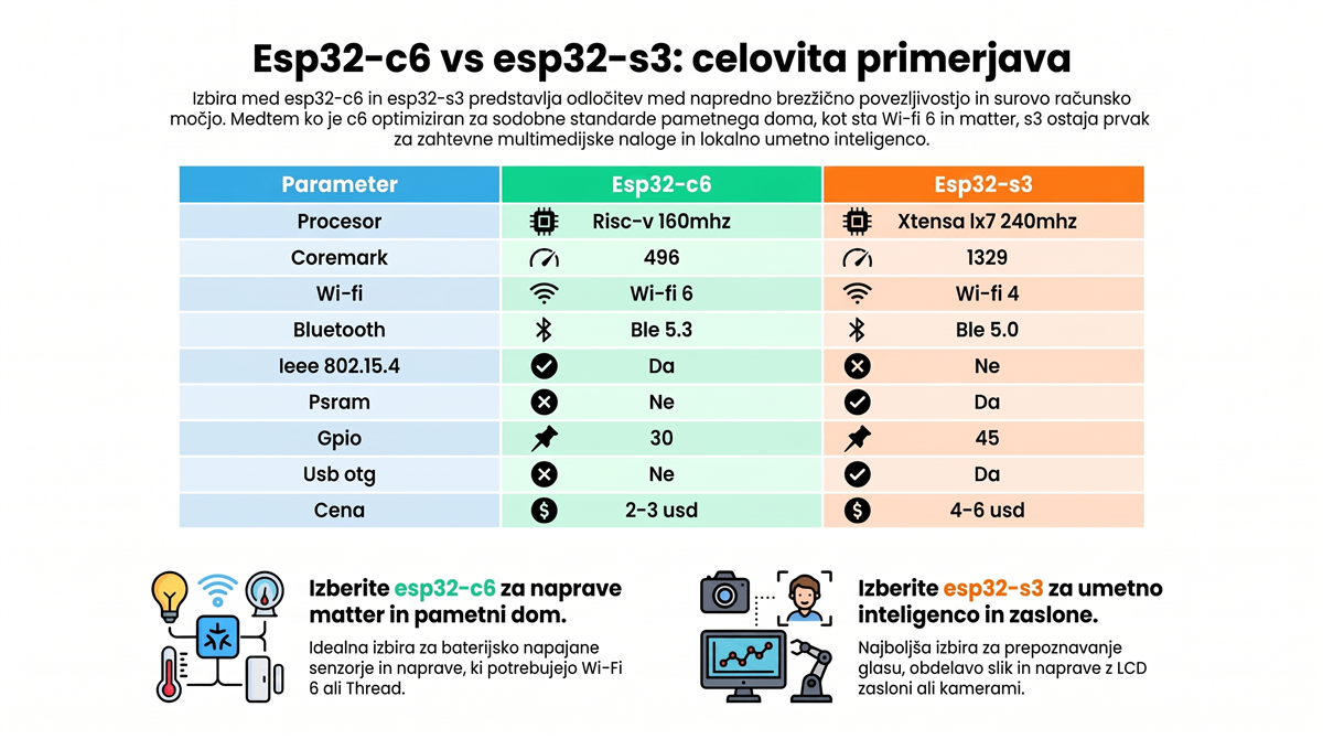 esp32 c6 vs s3 primerjava specifikacij ESP32-C6 vs ESP32-S3: primerjava kljucnih specifikacij