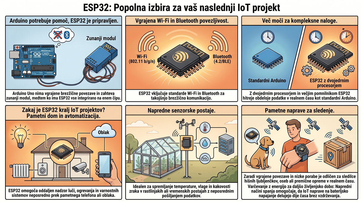 esp32 proti arduino povezljivost ESP32 Wi-Fi in Bluetooth povezljivost za IoT projekte