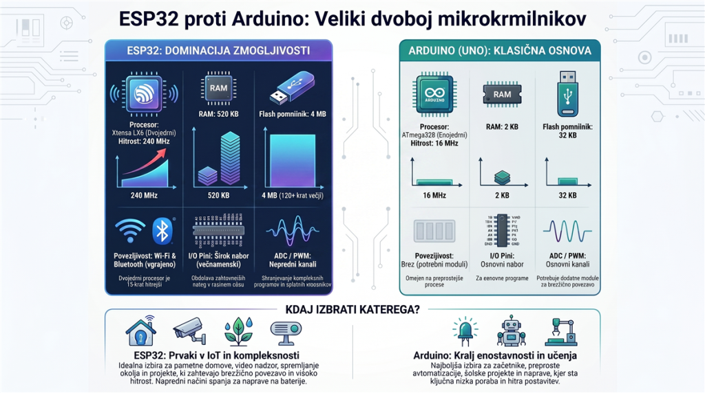 esp32 proti arduino specifikacije Primerjava tehničnih specifikacij: ESP32 proti Arduino