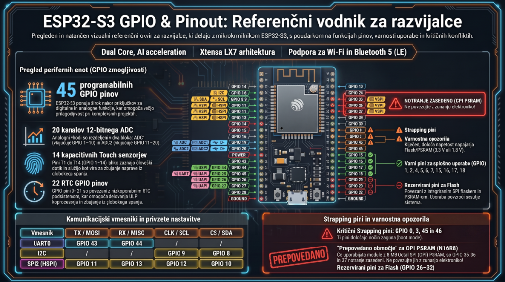 esp32 s3 infographic pinout ESP32-S3 GPIO pinout diagram za razvijalce