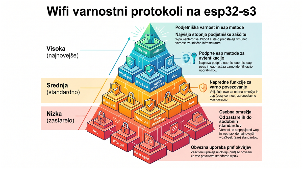 esp32 s3 wifi varnostni protokoli ESP32-S3 WiFi varnost: WPA3, WPA2, Enterprise, EAP hierarhija