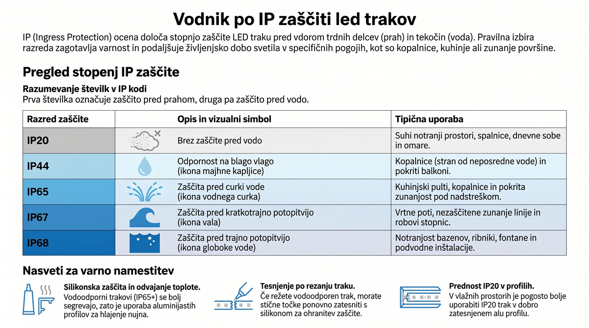IP zaščita RGB LED trakov – od IP20 do IP68