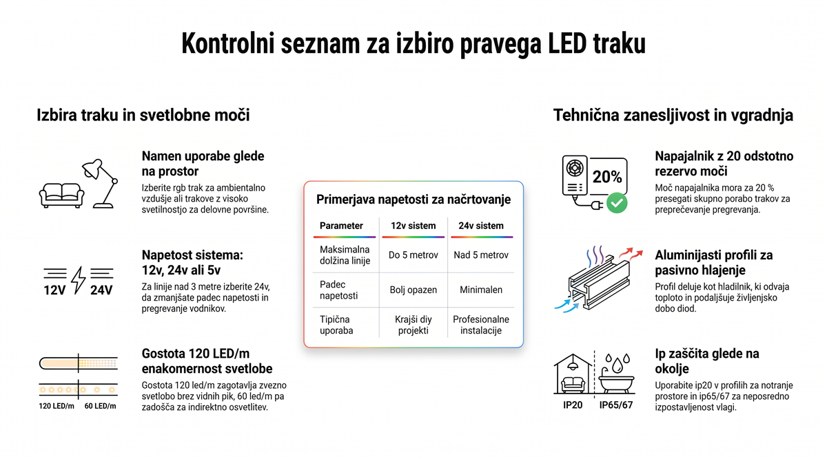 Kontrolni seznam za izbiro RGB LED traku
