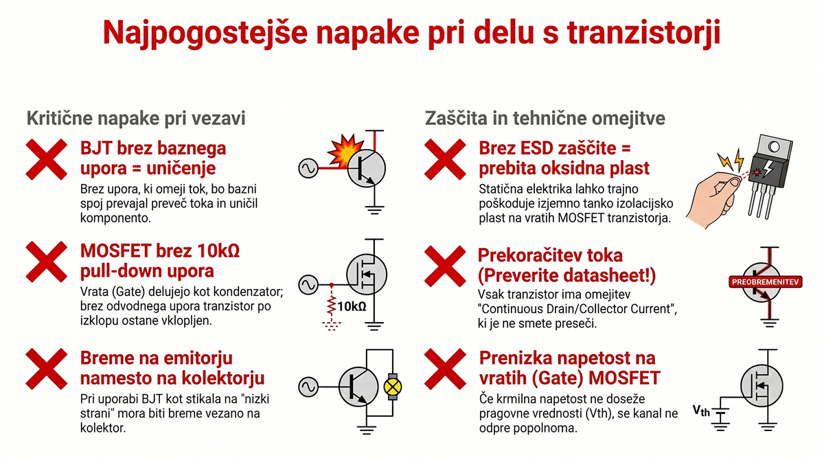 Najpogostejse napake pri delu s tranzistorjem - kontrolni seznam za zacetnike