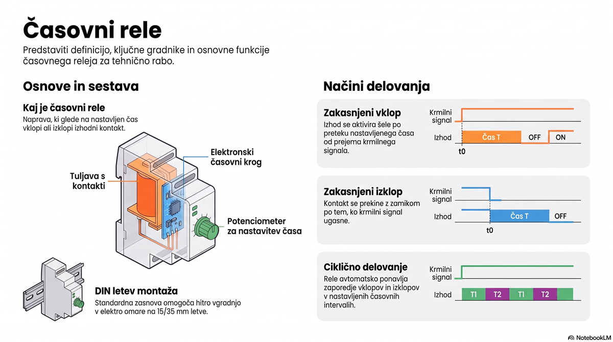 Časovni rele – osnovna zgradba in trije načini delovanja