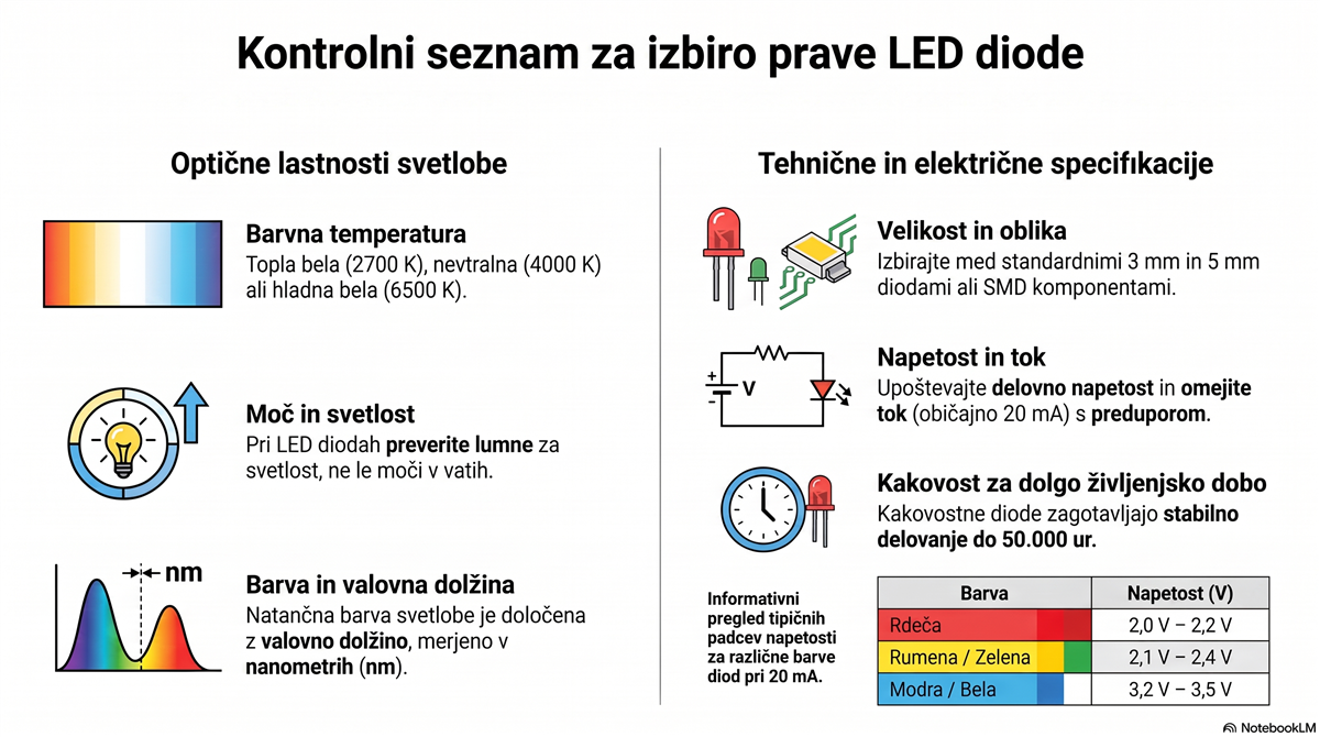 Kontrolni seznam za izbiro prave LED diode