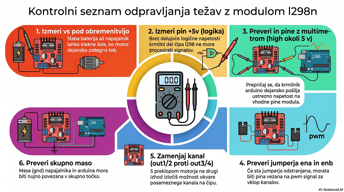 l298n odpravljanje tezav Kontrolni seznam odpravljanja težav z modulom L298N