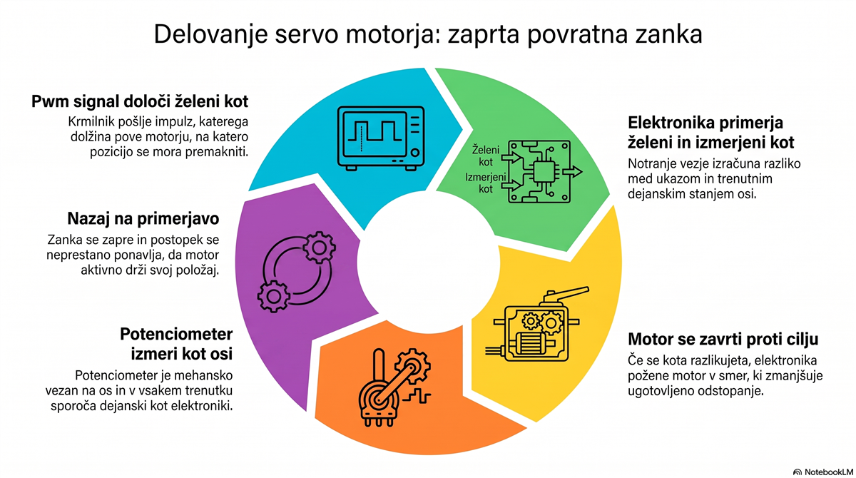 povratna zanka servo Delovanje servo motorja: zaprta povratna zanka korak za korakom