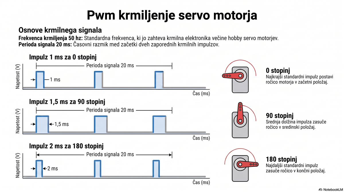 pwm impulzi servo PWM impulzi za krmiljenje servo motorja: 1 ms, 1,5 ms in 2 ms