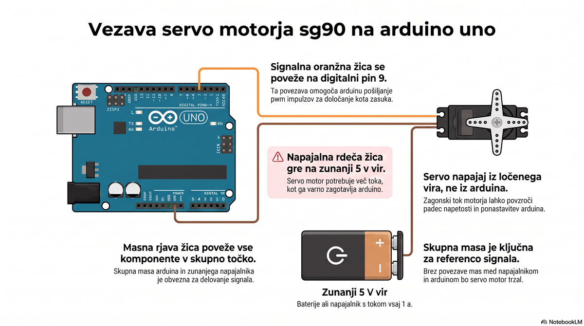 servo arduino priklop Vezava servo motorja SG90 na Arduino Uno z zunanjim napajanjem