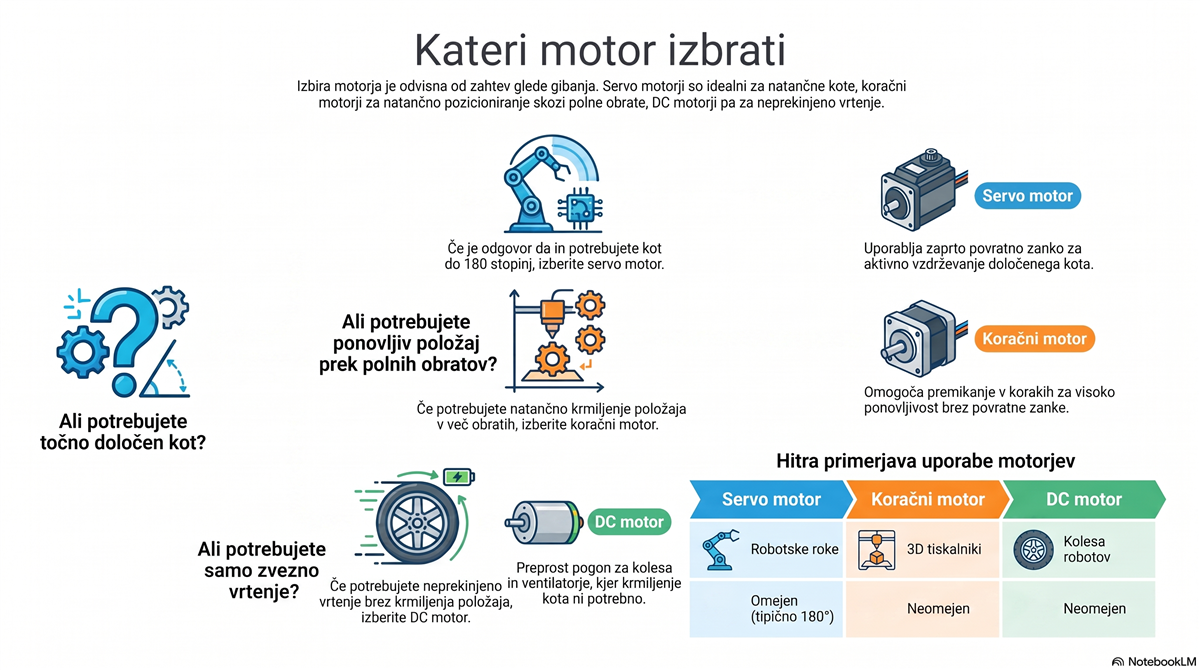 servo koracni dc Odločitveni diagram: servo, koračni ali DC motor
